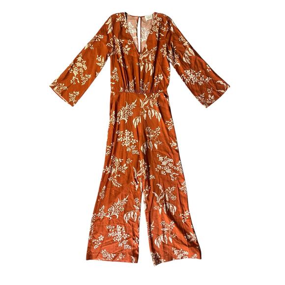 Sezane Floral Jumpsuit in Rust and Cream - Picture 4 of 10